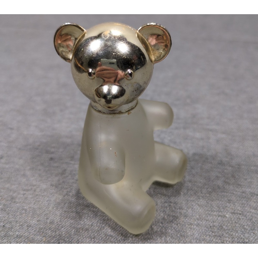 Vtg Avon Teddy Bear‎ Decanter Empty Perfume Bottle Frosted Body Shiny Gold Head